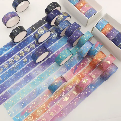 12 Rolls/Box Washi Tapes Colorful Self-adhesive Planet Stars Printed  Decorative Washi Stickers Packing Tapes for Scrapbo