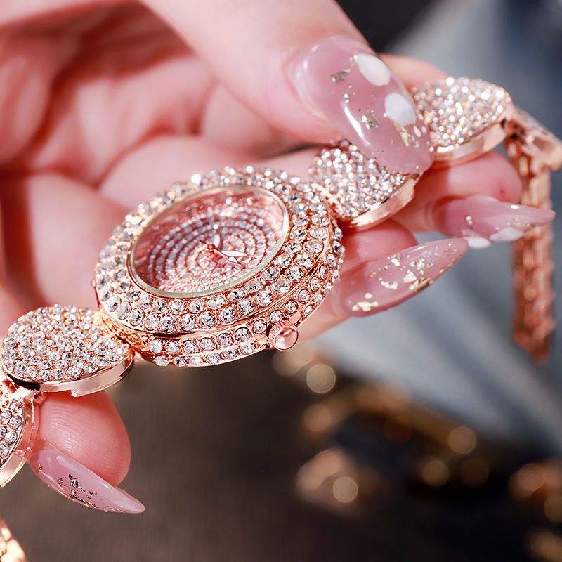 Women Watches Diamond Luxury Watch All-Over Rhinestone Gold Bracelet Watch