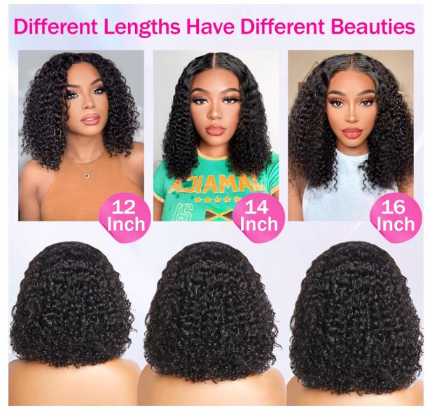 Ohemaa Strands Curly Brazilian virgin hair lace frontal 5*1 bobo wig 180% density Free part lace wig honey BLACK wig
