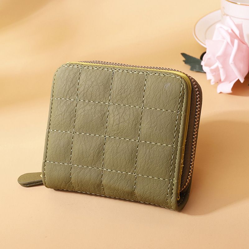 Women Short Wallets PU Leather Female Plaid Purses Nubuck Card Holder WalletGreen