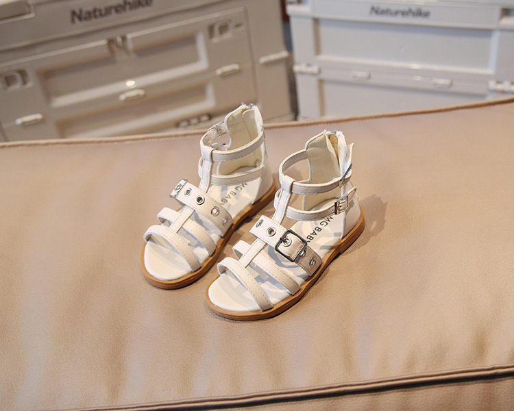 Women Girls Roman Shoes Open-toe Buckle Flat Casual Soft Bottom Sandals High Top Children's Beach Shoes
