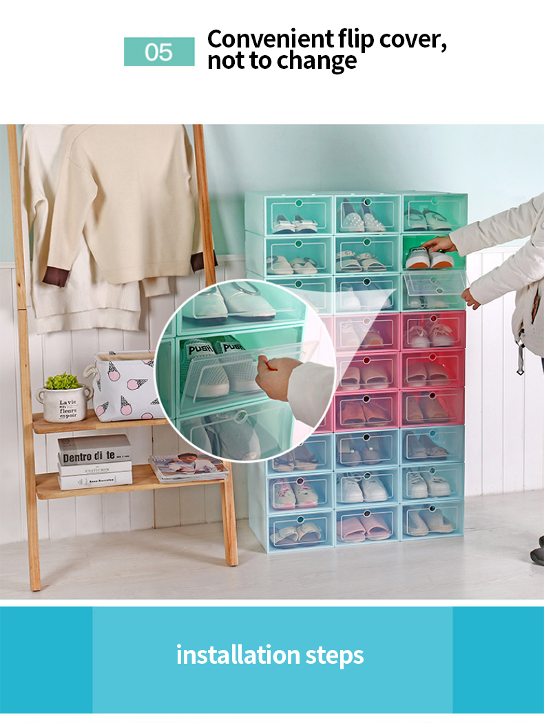 RY030 3pcs Shoe Boxes Sets Clear Plastic Stackable Foldable Shoe Box Stackable Shoes Storage Box Display Box Flap Shoe Container