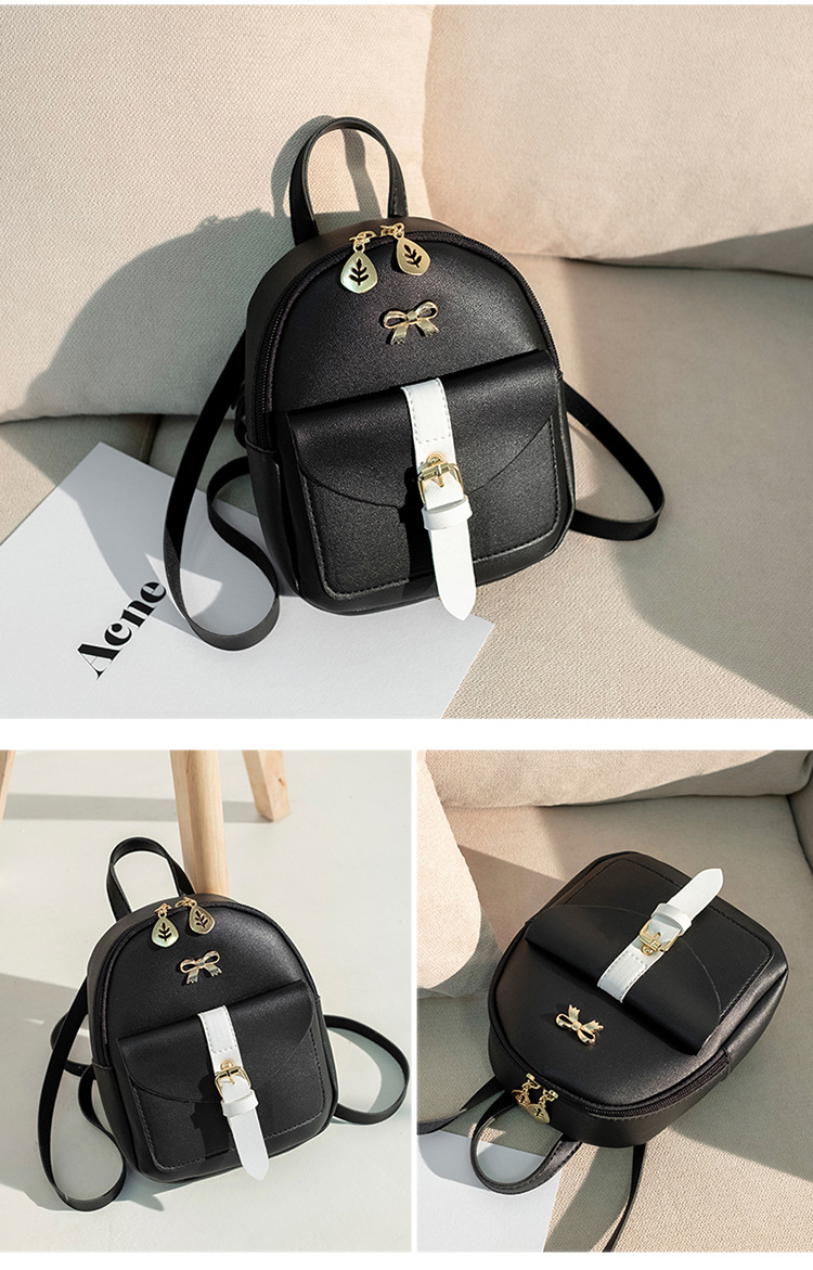HWT05# Women's Mini Backpack Luxury PU Leather Kawaii Backpack Cute Graceful Bagpack Small School Bags for Girls Bow-knot Leaf Hollow
