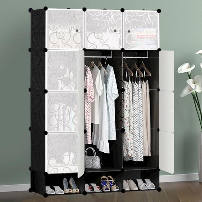 12 Portable Cubes Wardrobe With Shoe Rack - Black/White
