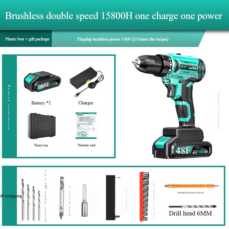 Brushless hand drill impact drill rechargeable dual speed lithium battery to 48V pistol drill power tool screwdriver
