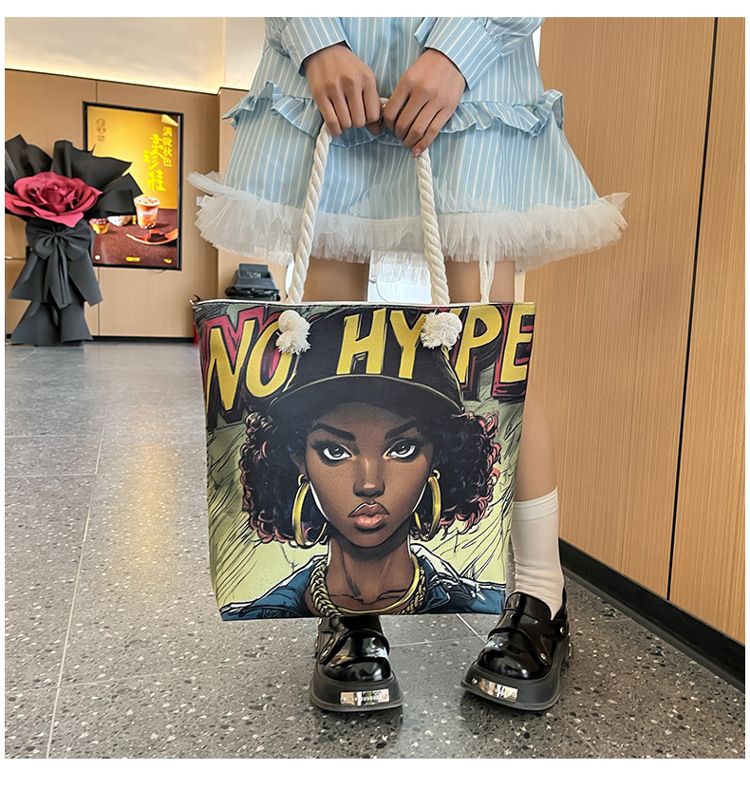 Miss DG Painting hand bag Cartoon canvas bag Large capacity Beauty Tote bag Shopping shoulder bag