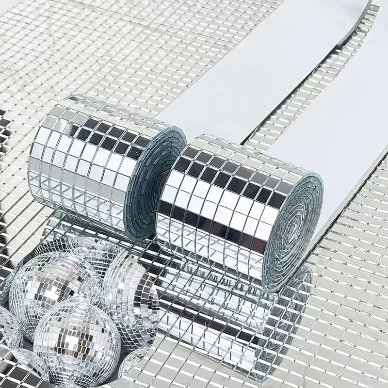 4x100cm Creative DIY Glass Mirror Stickers Mosaic Glass Self-adhesive Mirror Wall Stickers 3D Background Wall Mirror Decoration
