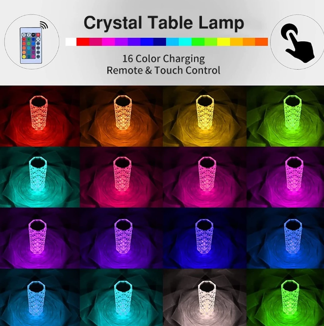 3/16 Colors Crystal Table Lamp Touch Remote Diamond Lamps Room Decor Atmosphere Bedside Night Light Desktop Projector Lights