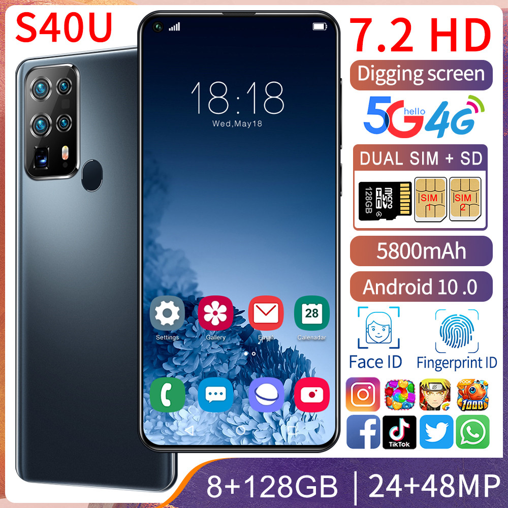 S40U Smartphone 7.2Inch Full screen 12GB RAM+512GB ROM Dual Sim Dual Standby Face Recognition Mobile Phone