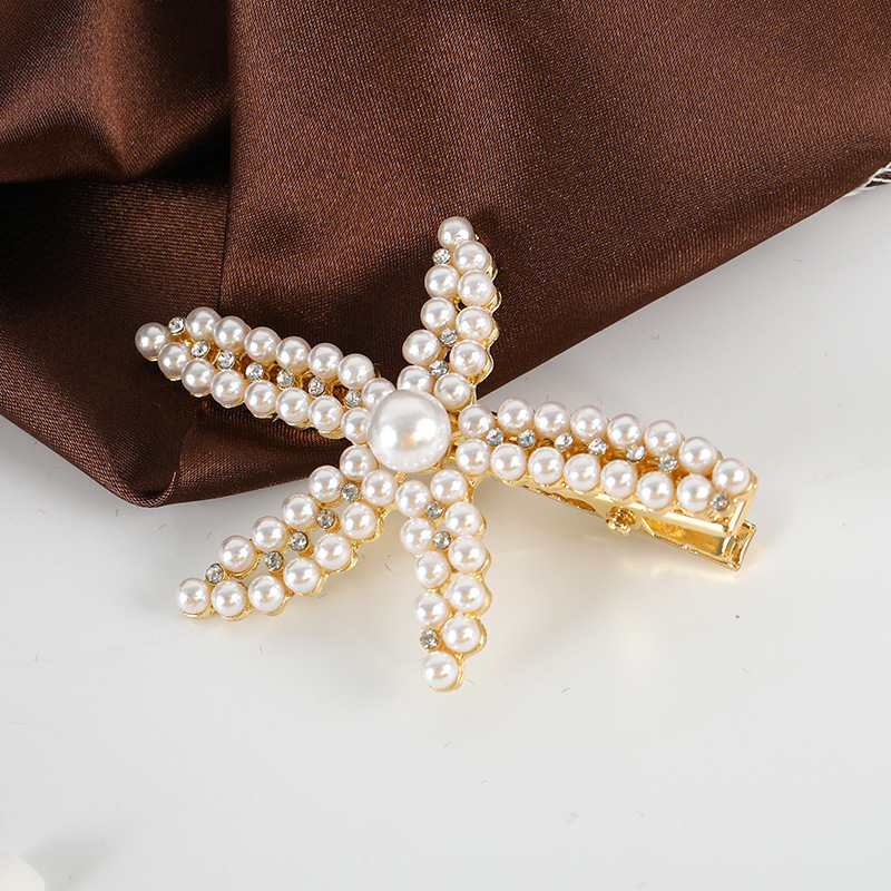 2Pcs Newest Design Fashionable Starfish-shaped Side Clip Beautiful Big Pearls Hair Clips For Girls Accessories