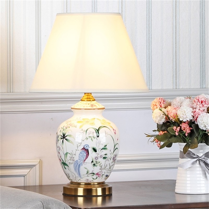 OUFULA Ceramic Table Light Dimmer Modern Luxury White Pattern Desk Lamp LED For Home Living Room Bedroom