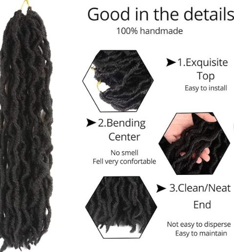 Obaasima Strands Faux Locs Crochet Braids Hair Pre Looped Soft Dreadlocks Braiding Hair Faux Locs Pack- Soft Locs Crochet Hair BLACK (2#)
