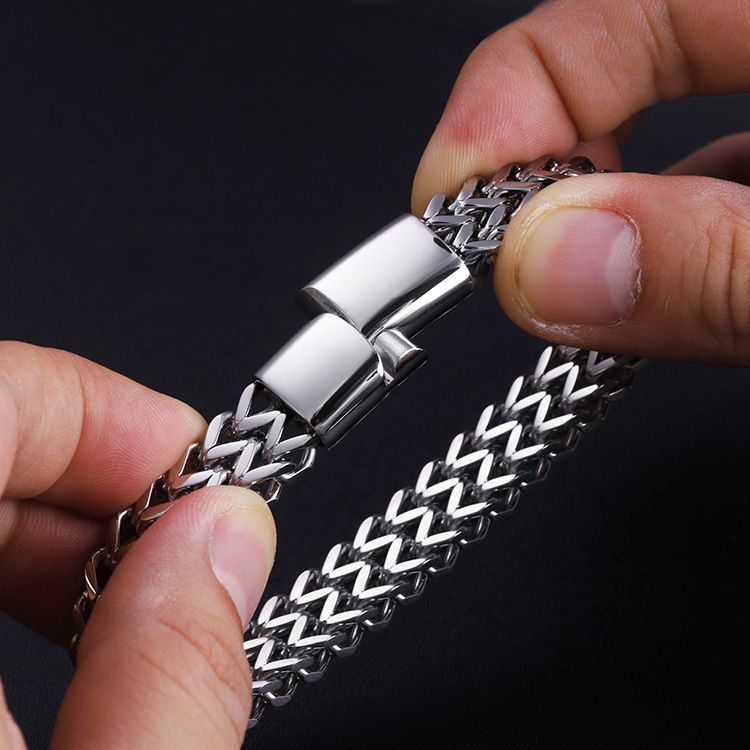 Men's stainless steel braided double row front and back keel magnet buckle bracelet titanium steel jewelry