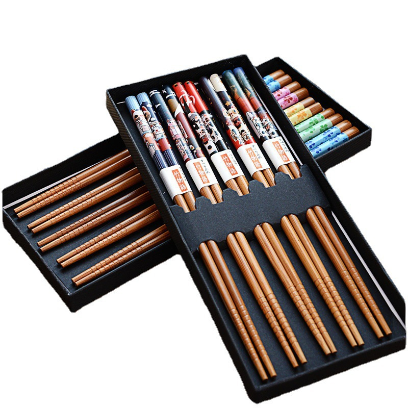 5 Pairs Natural Bamboo Wood Chinese Chopsticks Reusable Tableware Dinning Chopstick for Gift
