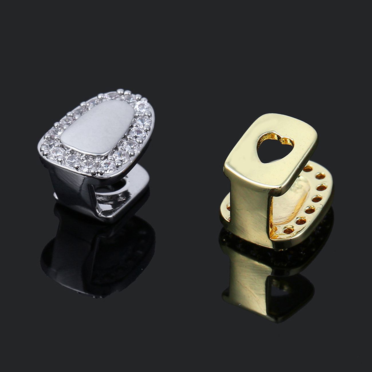 Single groove surrounded by diamond hip hop grillz fashion accessories gold teeth silver teeth gold grillz silver grillz braces