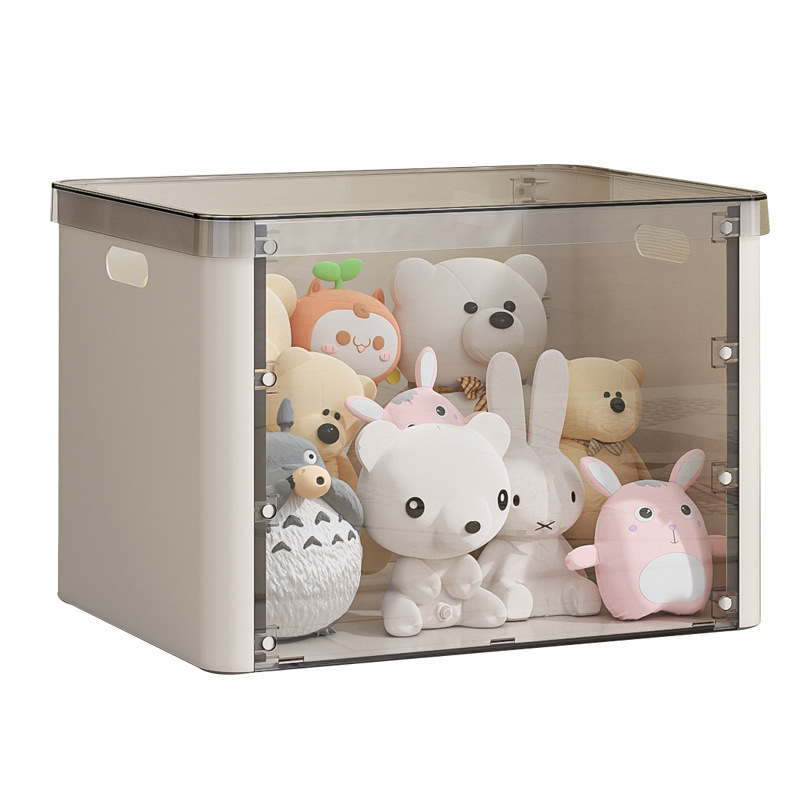 YN1688 collapsible plastic transparent storage box with lid and two-sided opening door large size cube storage box with wheels box for stackable pantry and laundry storage