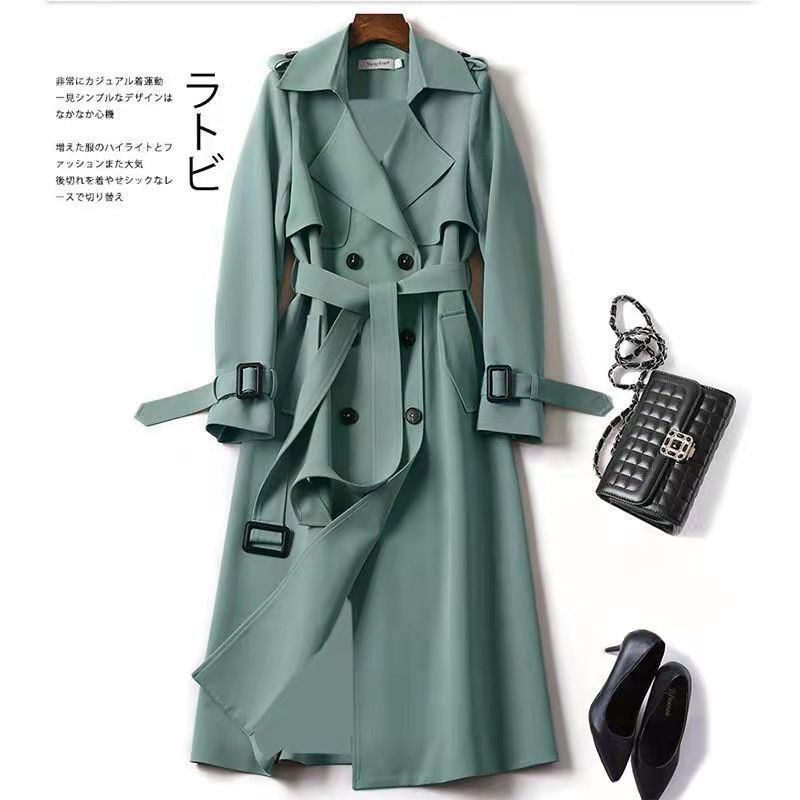 Trench coat women's mid-length 2024 spring and autumn new Korean version of the small popular British wind over the knee coat 92318