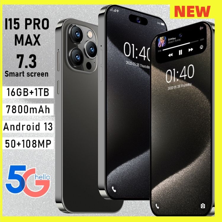 New arrival 7.3 inch i15 Pro Max 5G 16GB + 1TB front 50MP back 108MP smart phone 10core 7800mAh Dynamic Island capsule screen high-definition foreign trade Android smartphone CRRSHOP GPS navigation high-quality mobile phone 