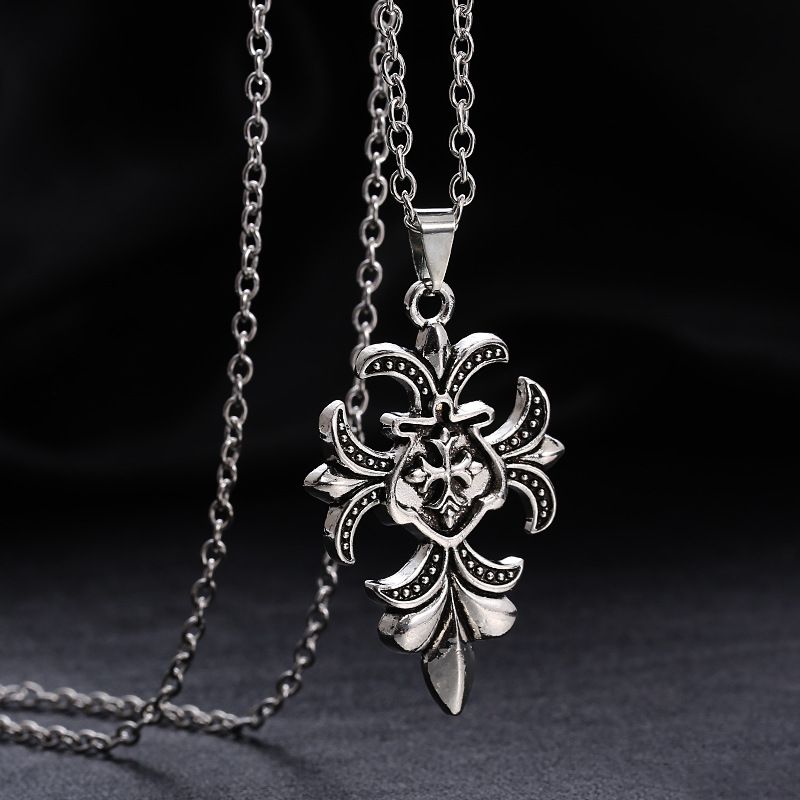 Necklace Hip hop rock accessories Cross Lotus Pendant Chain 70cm Titanium steel pendant necklace