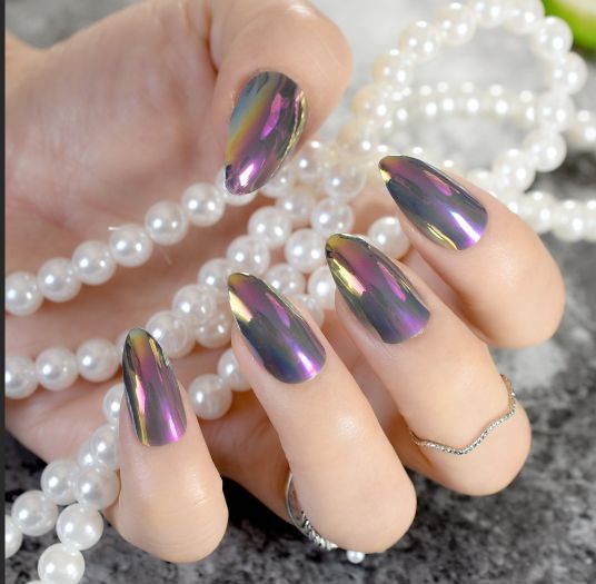 Silver Magic Mirror Reflection Full Cover False Nails Acrylic Nail Tips