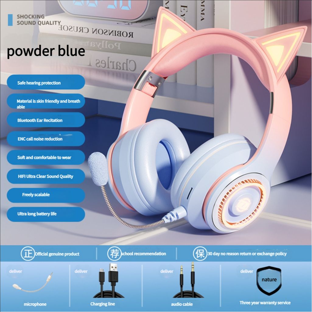 Cat Ear Ears Back Earphones Head Mounted Children's Recitation Bluetooth Student Learning Specific Luminous Endorsement Artifact