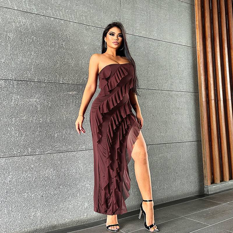 K23D27262 Ladies Maxi Backless Party Long Club Elegant Para Ruffle Tube Sexy Summer Casual Women's Dresses For Women