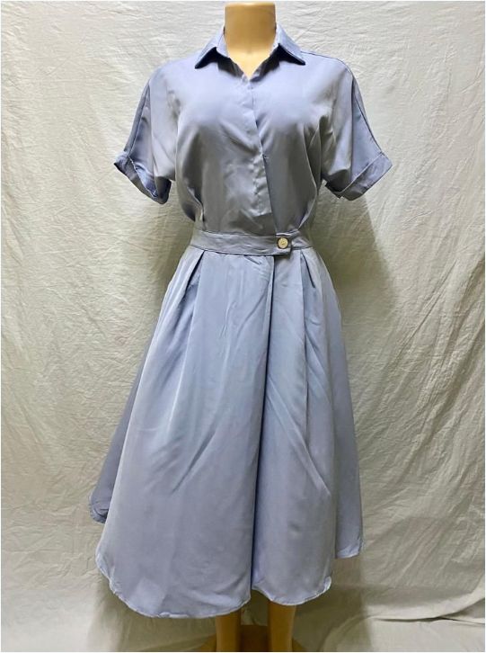  Belt Slim Waist Short Sleeve Shirt Dress
