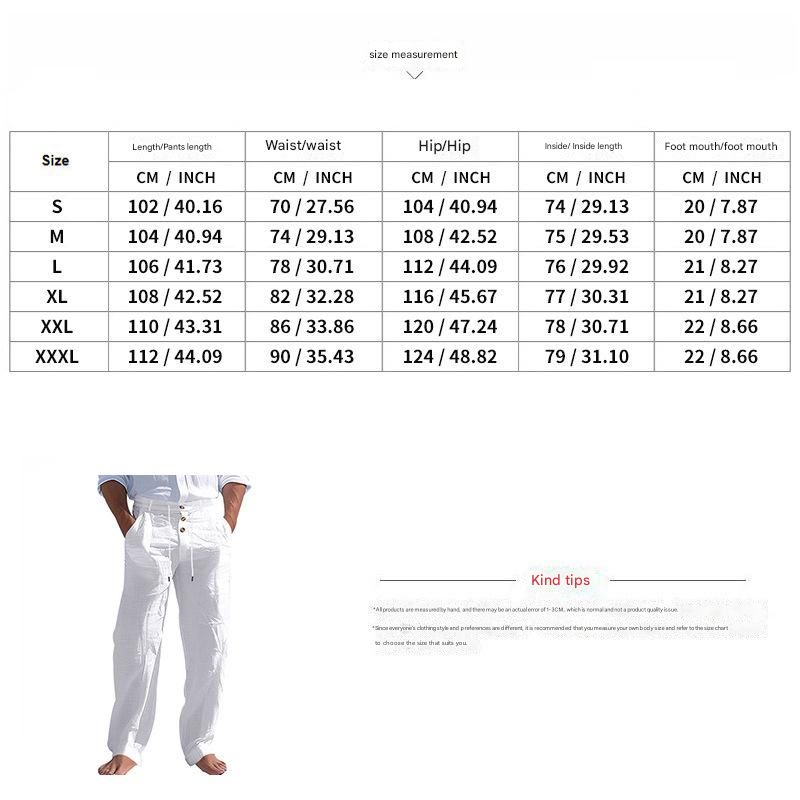 Men's Bottoms Pants Casual American Men's Cotton Linen Pants Button Decoration Drawstring Summer Beach Pants Straight Tube Solid Color Breathable Pants