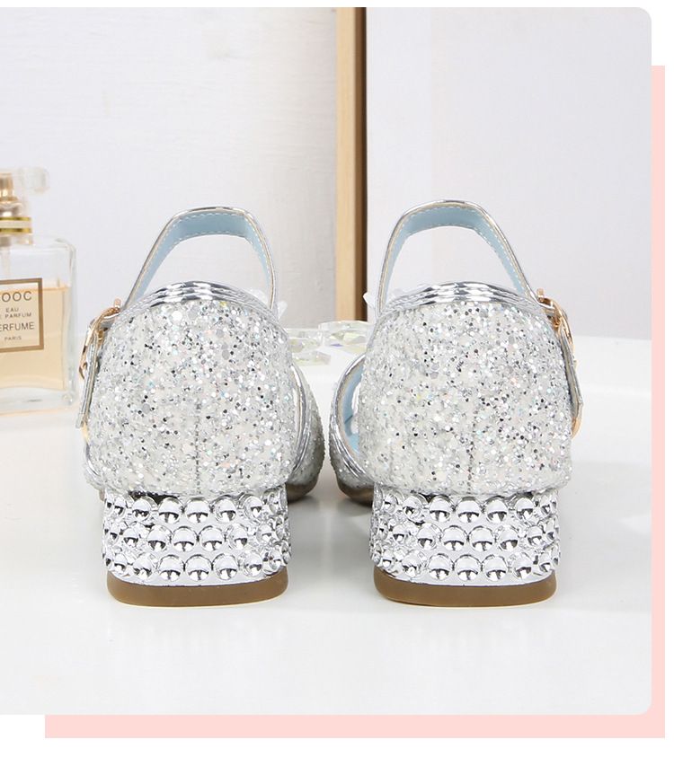 Dress Shoes Girls' High-Heeled Sandals Summer New Children's Crystal Shoes Children's Soft Soled Snow Princess Shoes