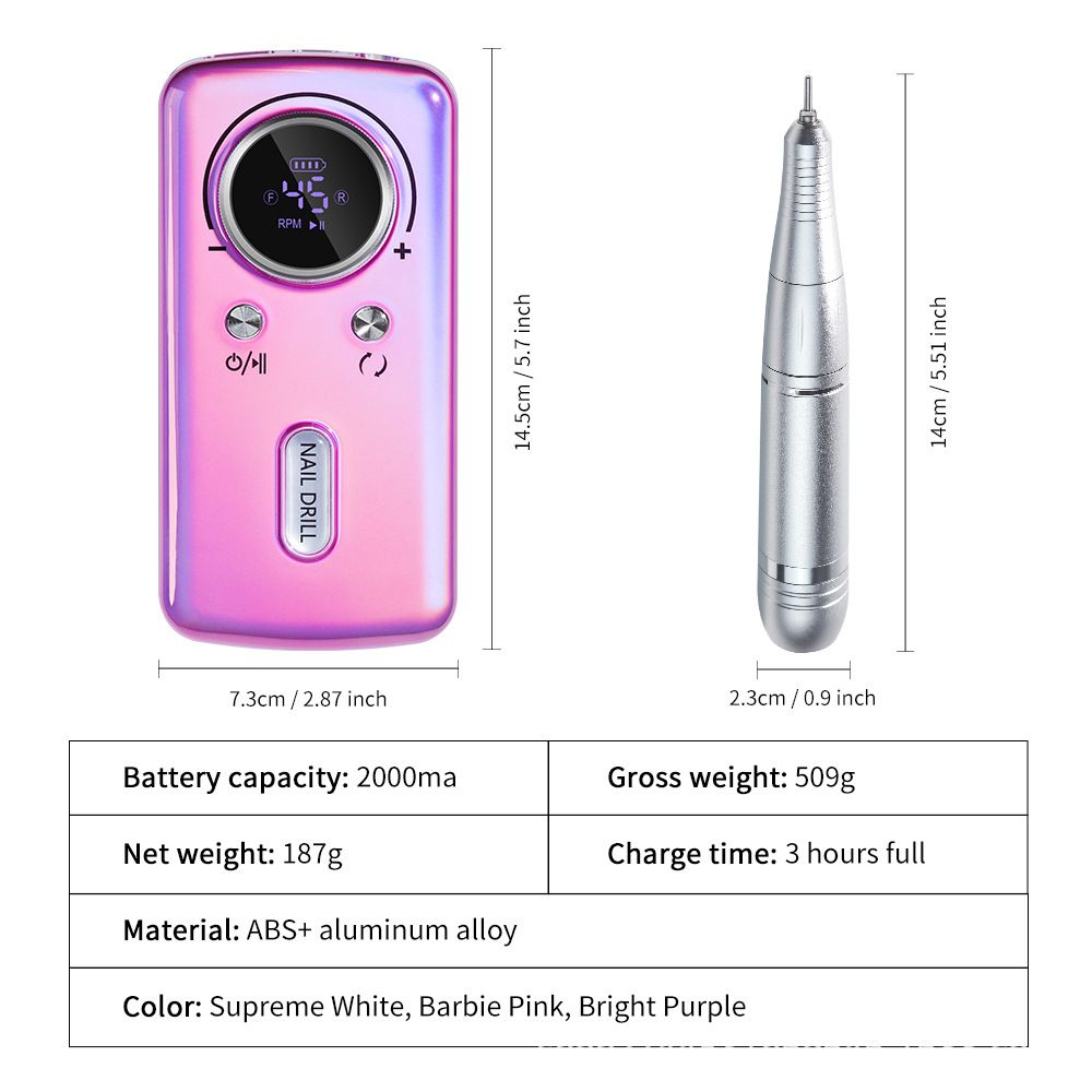 DMJ-V1 45000RPM Professional Rechargeable Electric Nail Drill Machine Portable Cordless Nail File For Acrylic Gel Nails Remove