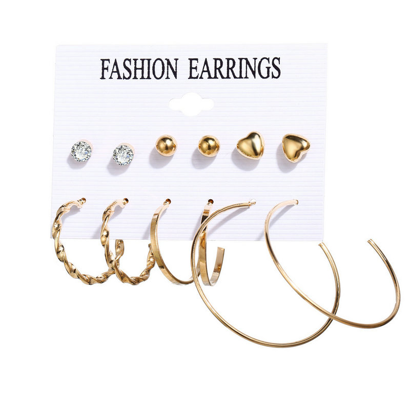 5514 6pcs Fashion Pearl Hoop Earrings Set For Women Geometirc Gold Metal Circle Hoop Earrings Brincos Trend Jewelry Gift