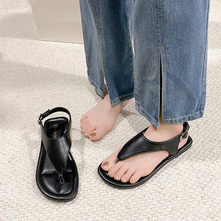 2025 summer new fashion breathable casual shoes buckle personality clip-toe flat shoes low top wear low top sandals