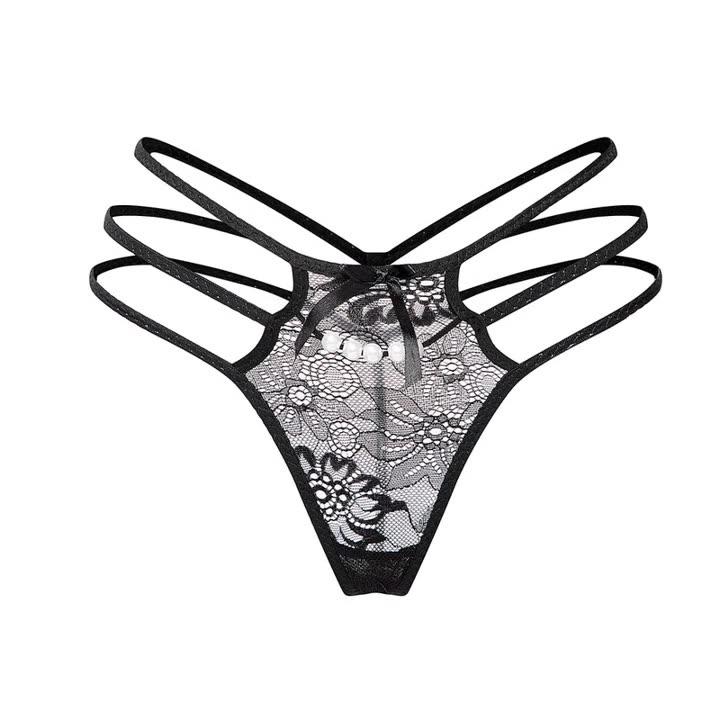 1729 Women Sexy Panties Y-Back G-String with Pearl and Bow Decor One Size