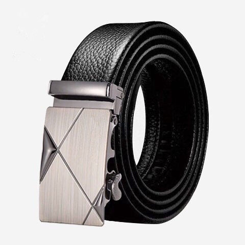 89077806 Men's Simple Automatic Buckle Lychee pattern Belt,Business PU Leather Diagonal Belt