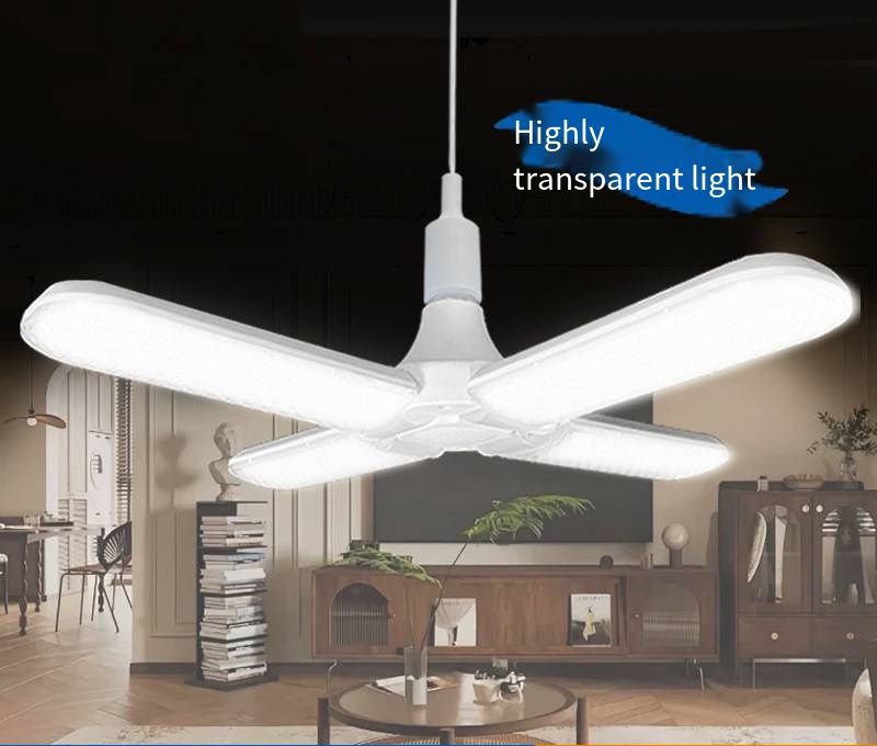 LED Folding Bulb Leaf Light, High Transparency Crystal Three-Leaf Lamp, Ceiling & Hanging Garage Light, E27 Screw-in Bulb for Home Garage Workshop