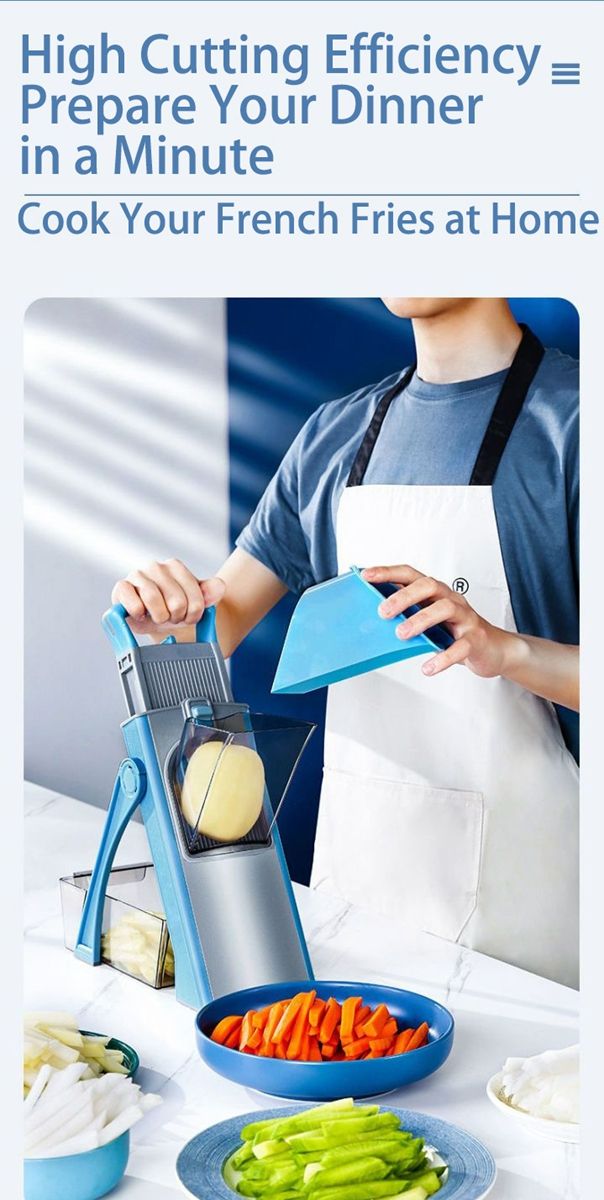 ONCE FOR ALL Upgrade Safe Mandoline Slicer Plus, Biger Size, Adjustable Vegetable Food Chopper Potato Fries Cutter, Detachable Blade, Kitchen Chopping Artifact, Gift (SkyBlue)