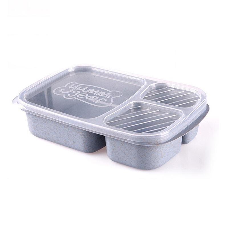 1011 900ml Wheat Straw 3-tiles Portable Tableware Food Lunch Box Food Storage Box Microwave Oven Travel School Picnic Lunch Box
