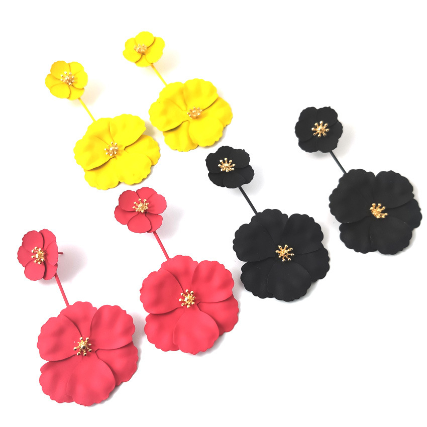 20353 Multilayer Flower Pendant Enamel Earring Golden Stamen Flowers Studs Earrings for Women