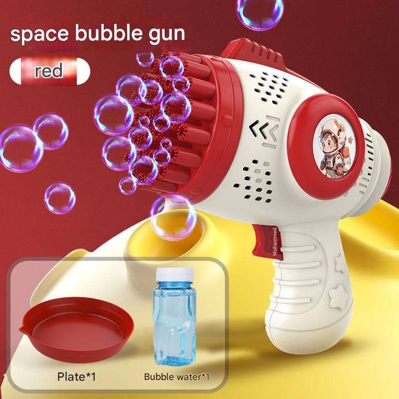Luminous Bubble Gun Handheld Gatling Bubble Blower Fun Fully Automatic Children's ToyRed 32 holes (opp bag)