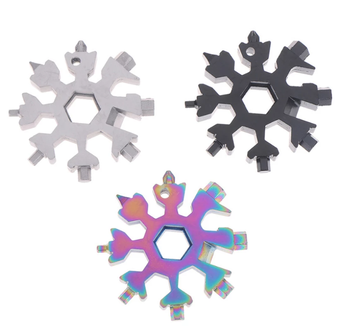 18 In 1 Snowflake Snow Wrench Tool Spanner Hex Wrench Multifunction Camping Outdoor Survive Tools Bottle Opener Screwdriver