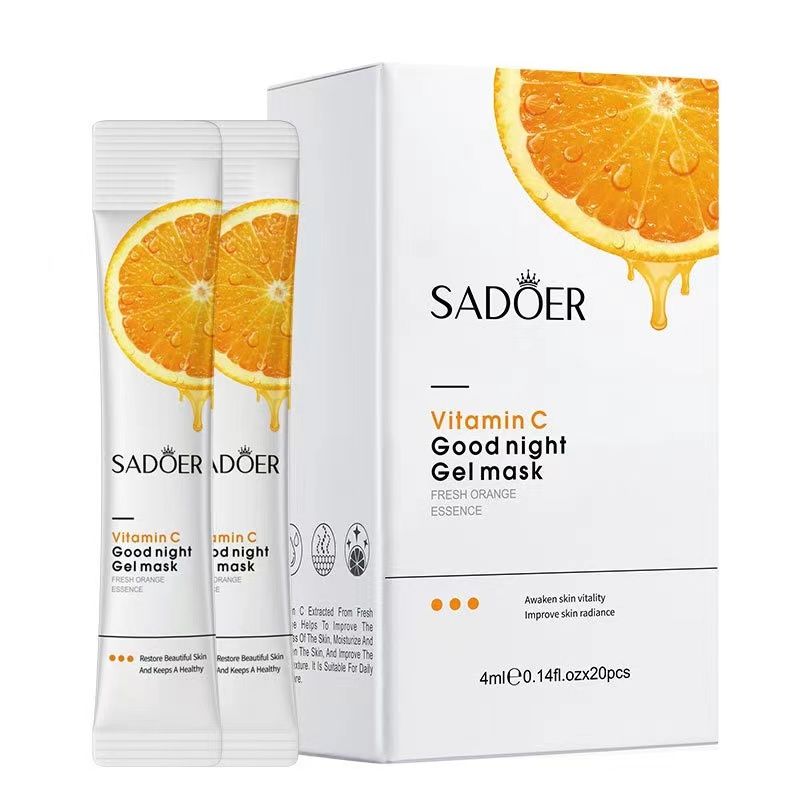 SADOER Organic Orange Extract Essence Whitening Serum Vitamin C Skin Rejuvenating Revitalizer Facial SerumVC Good night Gel Mask*20pcs