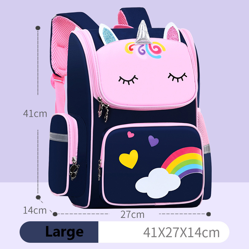 L3001 3D Unicorn Primary School Bags for Girls Cute Waterproof Kids Bag School Student Cartoon Unicorn Girl 6-12 Children BackpackBlue & Pink
