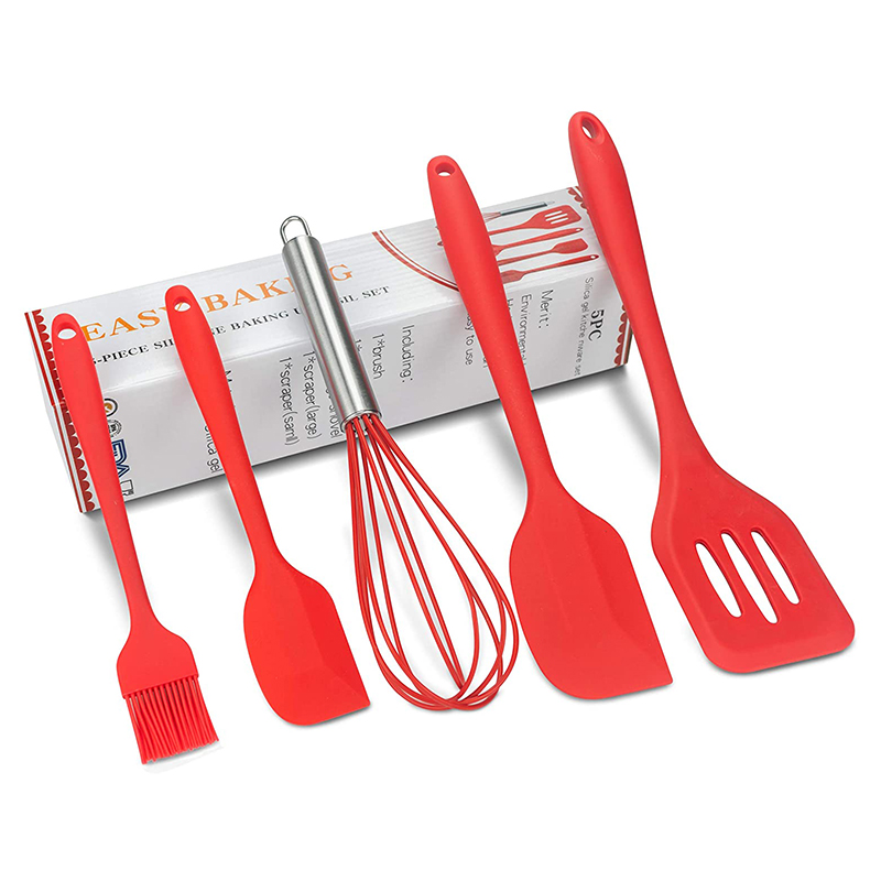 5pcs Silicone Cooking Utensil Set for baking, Heat-Resistant Non-Stick, Including: Brush, Egg Beater, Leakage Shovel, Large Scraper, Small Scraper
