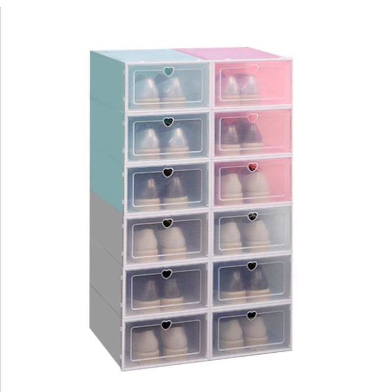 RY030 3pcs Shoe Boxes Sets Clear Plastic Stackable Foldable Shoe Box Stackable Shoes Storage Box Display Box Flap Shoe Container