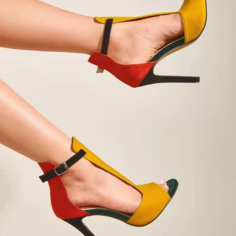 Amazon Hot Ladies Heels Hollow Fish Mouth Stiletto Women's Shoes High heels T-strap Sandals