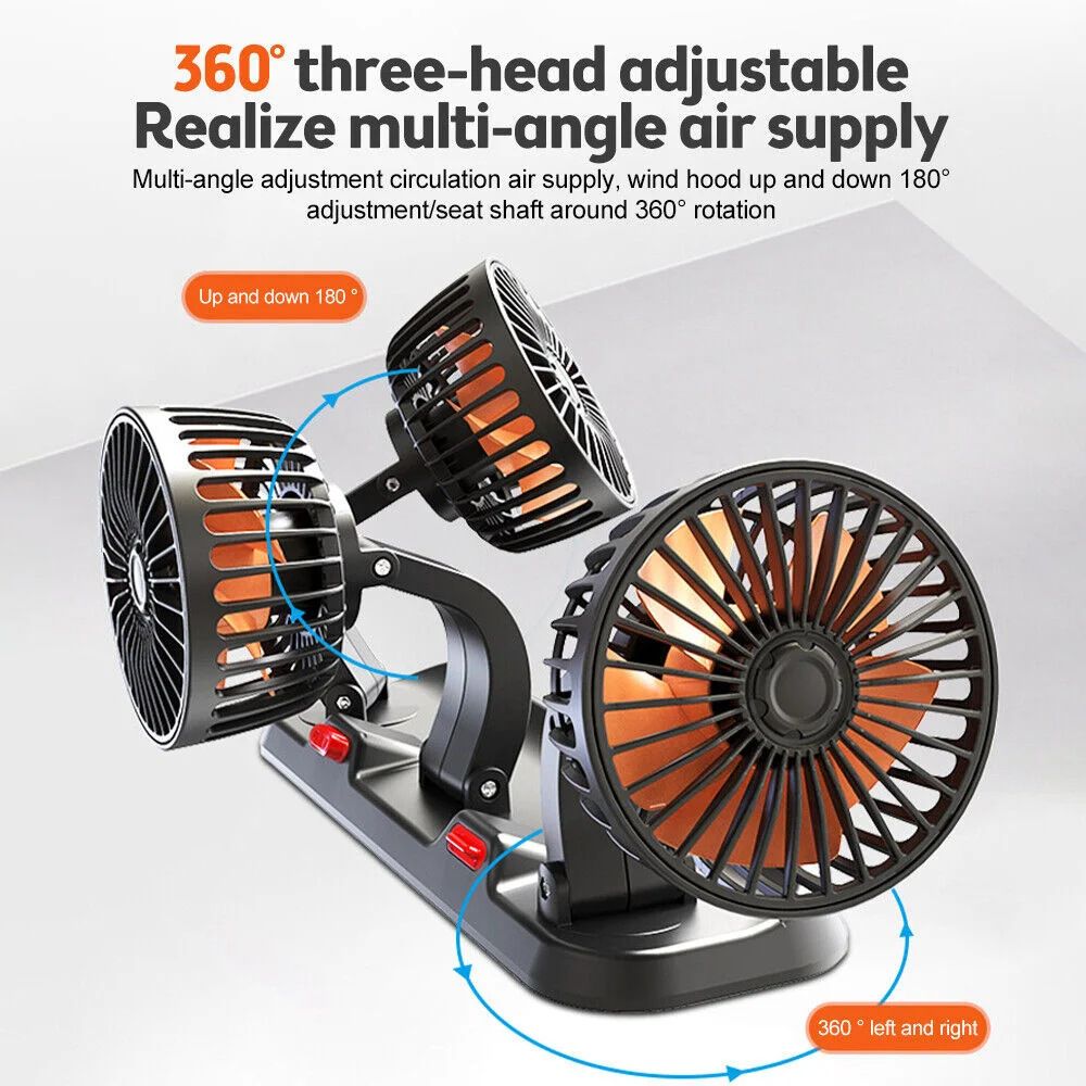 5VUSB car fan with two or three heads, car fan with strong wind and silent rotation with license plate number