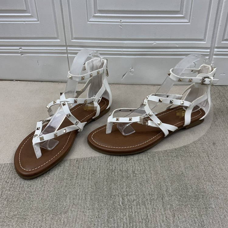 Women's and Girls Roma Sandals Square Studs Cross with Flat Zipper Sandals Flip-Flops Beach Shoes
