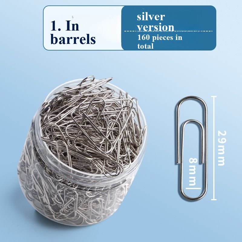 Colorful Coated Paper Clips Large Size Rustproof Metal Paperclips Bookmark Document Organizer with Storage Box Office School Stationery Supplies160 pieces of silver
