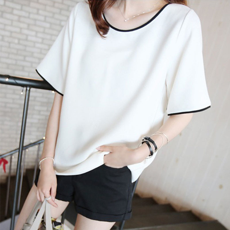 A36 Women's White T-shirt Black Cute Top Casual Loose Short Sleeve Top