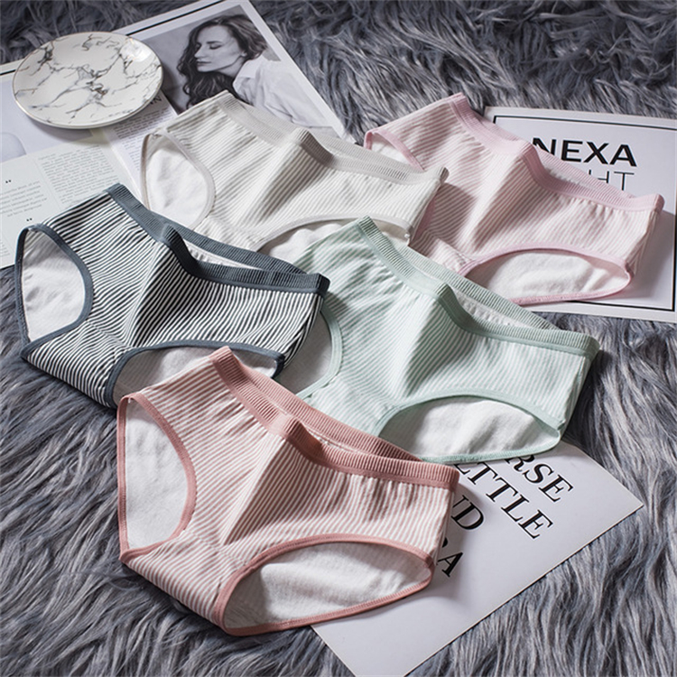 Female Plus Size Panties Women's Cotton Lingerie 2021 New Striped Girl Underwear Cute Japanese Style Mid-waist Briefs